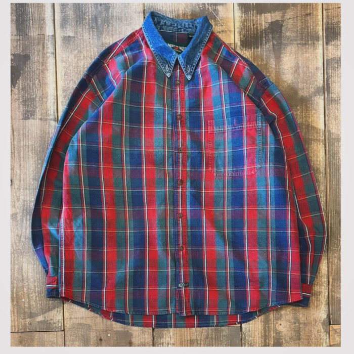 90s マルチカラー ボタンダウンシャツ タータンチェック デニム ビンテージ シャツ XL | Vintage.City 古着屋、古着コーデ情報を発信