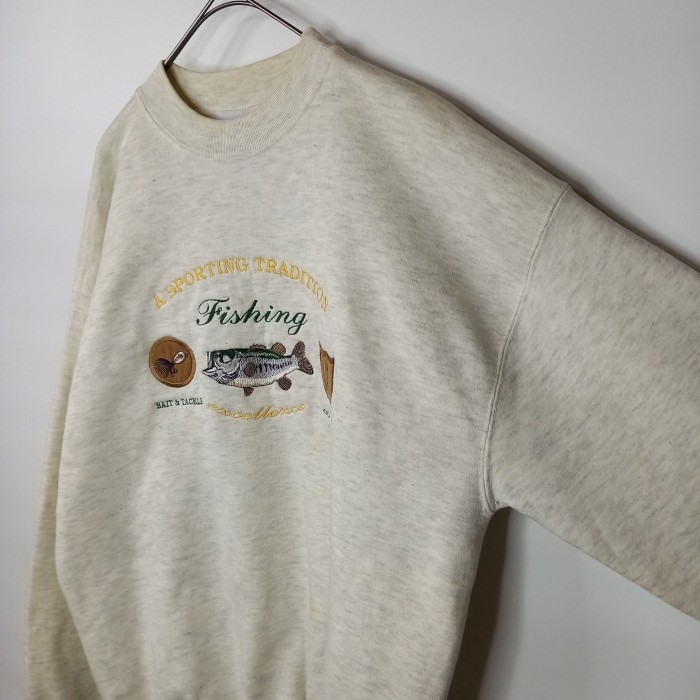 90s　CRABLE SPORTS WEAR　クルーネック　スウェット　トレーナー　アニマル　刺繍　ホワイト　L | Vintage.City 빈티지숍, 빈티지 코디 정보