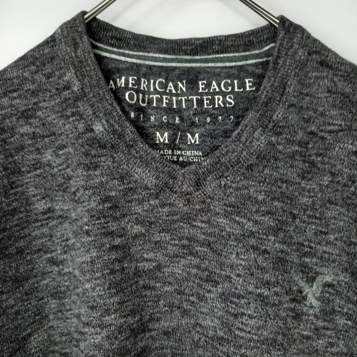 アメリカンイーグル　Vネック　コットンニット　セーター　薄手　刺繍ロゴ　無地　グレー　M | Vintage.City 古着屋、古着コーデ情報を発信