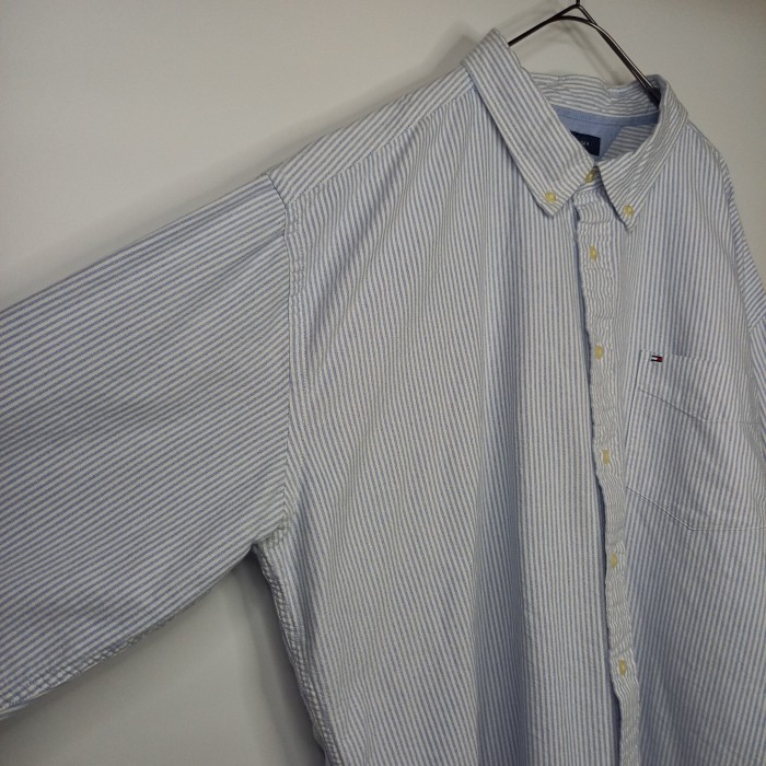 トミーヒルフィガー　BDシャツ　長袖　ストライプ　刺繍ロゴ　ホワイト　XXL | Vintage.City 古着屋、古着コーデ情報を発信