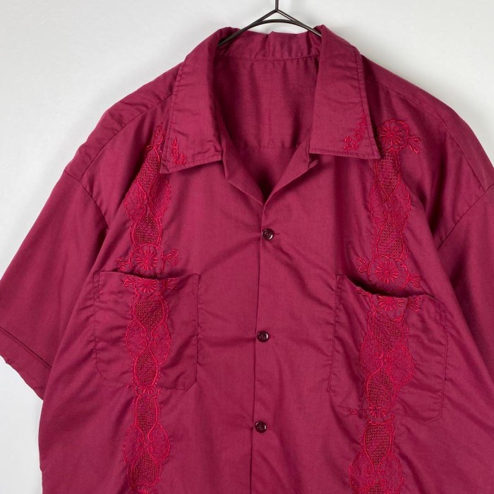 古着 90s キューバシャツ 開襟シャツ 半袖 刺繍 ライン レッド 2XL | Vintage.City 古着屋、古着コーデ情報を発信
