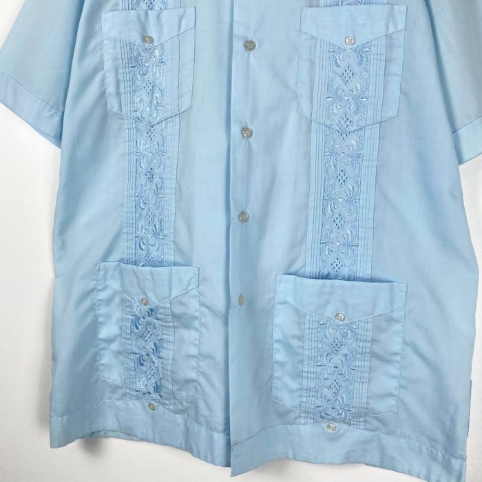 古着 70s ROMANI キューバシャツ 半袖 開襟 刺繍 ライン 水色 L | Vintage.City 古着屋、古着コーデ情報を発信