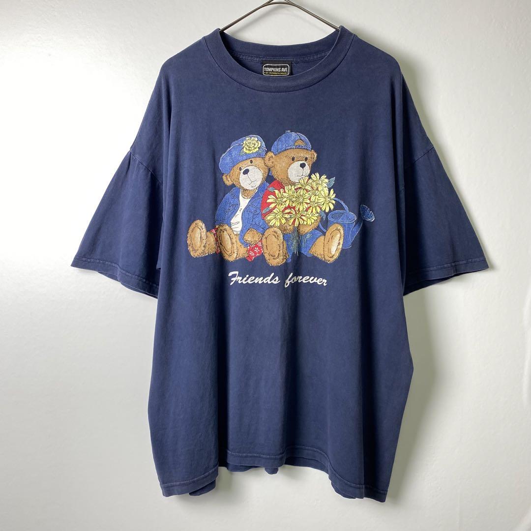 古着 90s USA製 Tシャツ テディベア クマ ぬいぐるみ ネイビー 2XL ...