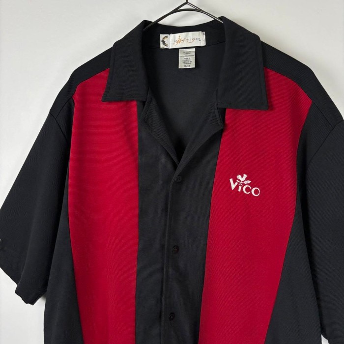 90s 古着 ボウリングシャツ 開襟シャツ 半袖 ライン バイカラー 黒赤 M | Vintage.City 古着屋、古着コーデ情報を発信