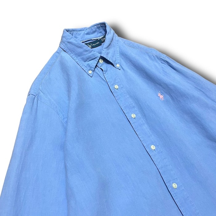 【Ralph Lauren】1990's シルクリネンボタンダウンシャツ ライトブルー | Vintage.City 古着屋、古着コーデ情報を発信