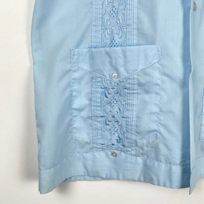 古着 70s ROMANI キューバシャツ 半袖 開襟 刺繍 ライン 水色 L | Vintage.City 古着屋、古着コーデ情報を発信