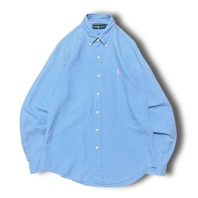 【Ralph Lauren】1990's シルクリネンボタンダウンシャツ ライトブルー | Vintage.City 古着屋、古着コーデ情報を発信