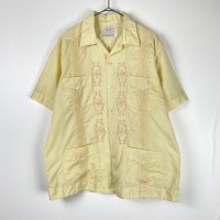 古着 70s キューバシャツ オープンカラー 半袖 刺繍 ライン イエロー L | Vintage.City 빈티지숍, 빈티지 코디 정보