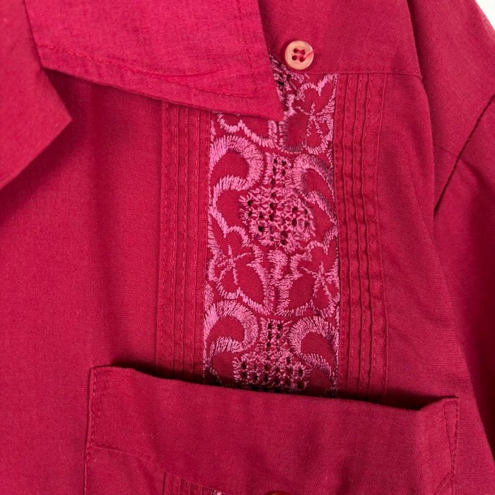 古着 美品 70s キューバシャツ 開襟 半袖 刺繍 豪華 ライン レッド XL | Vintage.City 古着屋、古着コーデ情報を発信