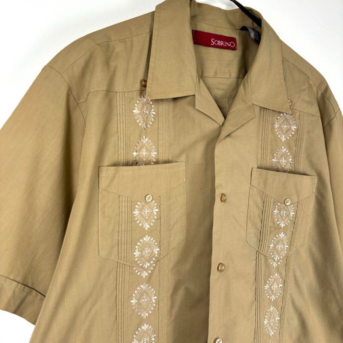 古着 キューバシャツ 開襟シャツ オープンカラー 半袖 刺繍 ライン ベージュM | Vintage.City 古着屋、古着コーデ情報を発信
