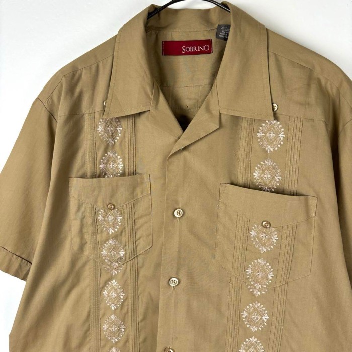 古着 キューバシャツ 開襟シャツ オープンカラー 半袖 刺繍 ライン ベージュM | Vintage.City 古着屋、古着コーデ情報を発信