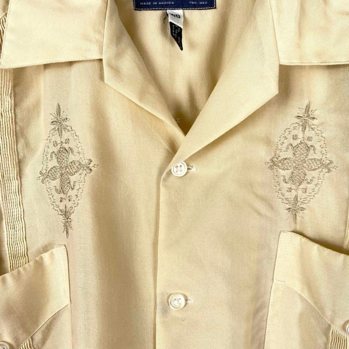 古着 70s ビンテージ キューバシャツ 開襟 半袖 ライン 刺繍 生成り L | Vintage.City 古着屋、古着コーデ情報を発信