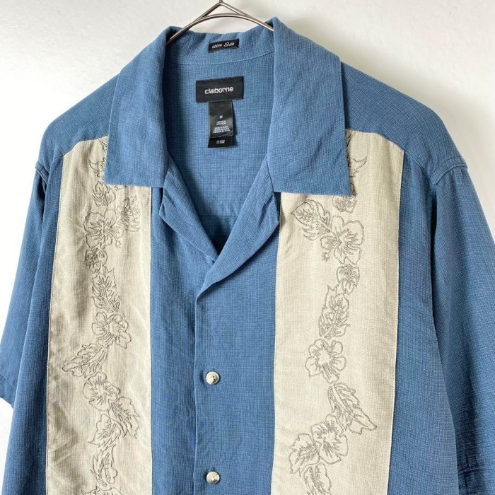 USA古着 シルクシャツ キューバシャツ 半袖 開襟 ライン 刺繍 ブルー M | Vintage.City 古着屋、古着コーデ情報を発信