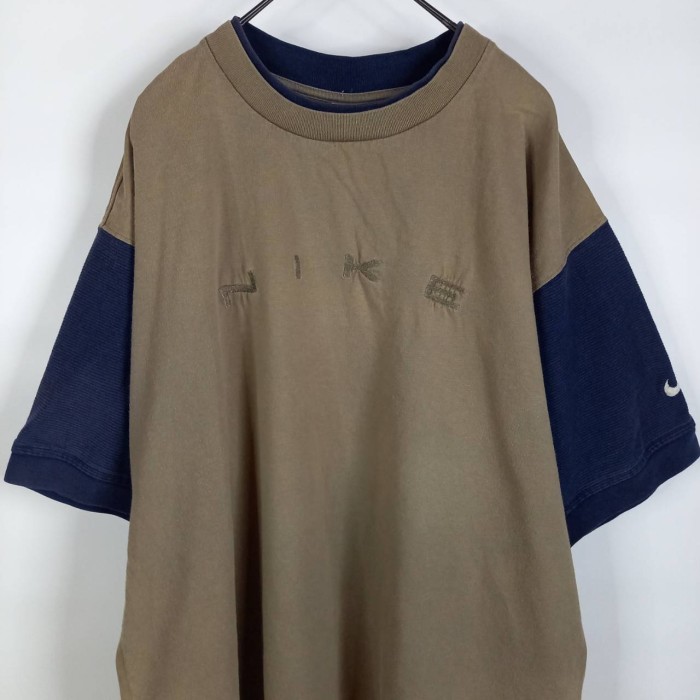 90s　ギリシャ製　ユーロナイキ　Tシャツ　半袖　刺繍　スウォッシュ　ベージュ　ネイビー　L | Vintage.City 빈티지숍, 빈티지 코디 정보