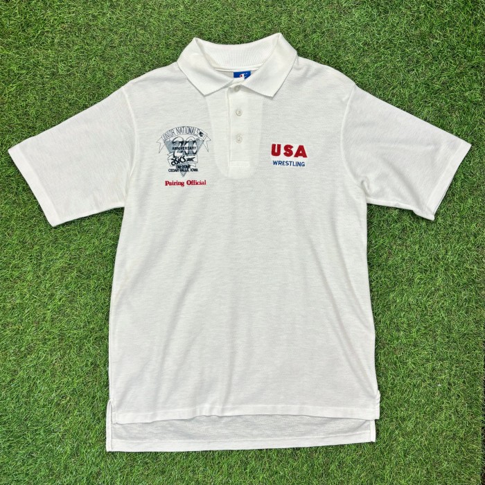 【Men's】80s Champion  USA WRESTLING  半袖 ポロシャツ / Made In USA Vintage ヴィンテージ 古着 チャンピオン  白 ホワイト | Vintage.City 빈티지숍, 빈티지 코디 정보