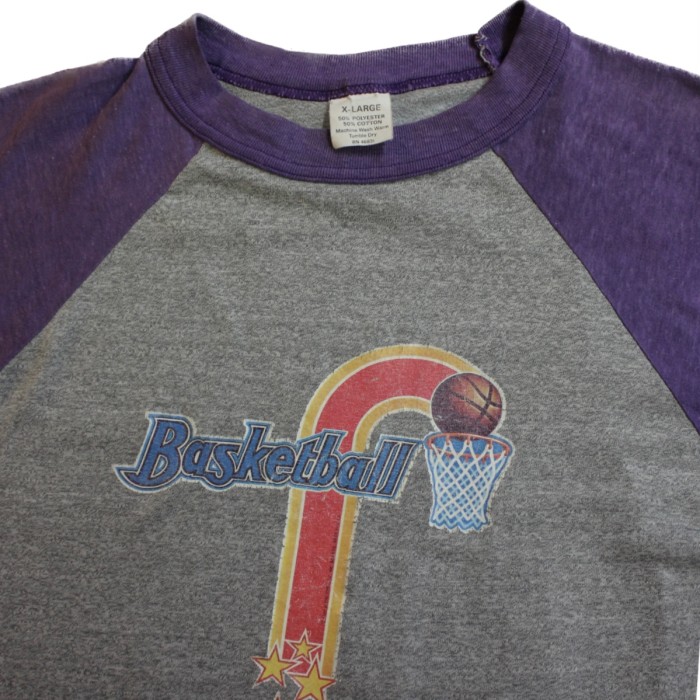 1980's Basket Ball Raglan Sleeve Tee / 1980年代 バスケットボール ラグラン Tシャツ XL | Vintage.City 빈티지숍, 빈티지 코디 정보