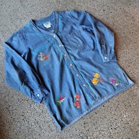 刺繍ノーカラーデニムシャツ used [305032] | Vintage.City 빈티지숍, 빈티지 코디 정보