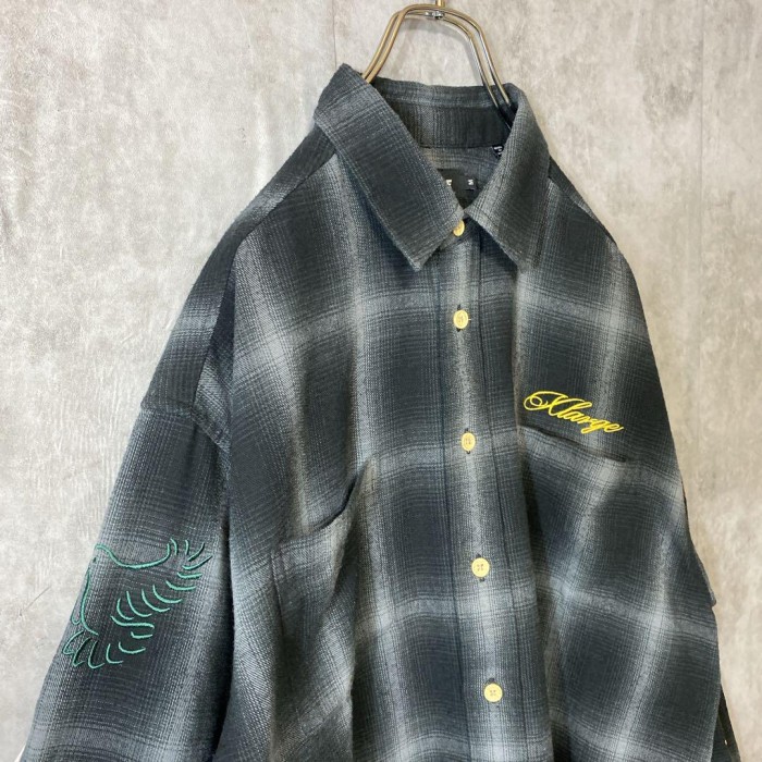 X-LARGE embroidery ombre check shirt size M 配送A エクストララージ　オンブレチェックシャツ　袖刺繍デザイン　ストリート | Vintage.City 빈티지숍, 빈티지 코디 정보