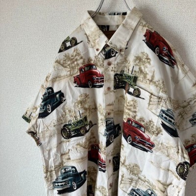 NORTH RIVER car design aloha shirt size XXL 配送B ビンテージ　車デザイン　総柄アロハシャツ　オーバーサイズ | Vintage.City 古着屋、古着コーデ情報を発信