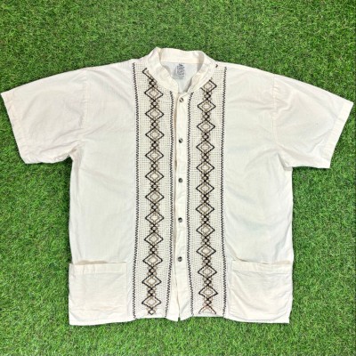 【Men's】メキシカン 刺繍 生成り 半袖 シャツ / Made in MEXICO 古着 半袖シャツ メキシカン ノーカラー | Vintage.City Vintage Shops, Vintage Fashion Trends