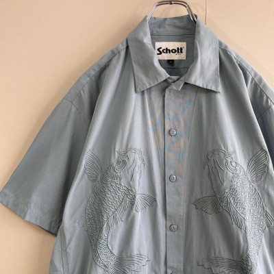 Schott carp embroidery shirt size M 配送C ショット　鯉　ビッグ刺繍デザインシャツ　和柄　キューバシャツ | Vintage.City 古着屋、古着コーデ情報を発信