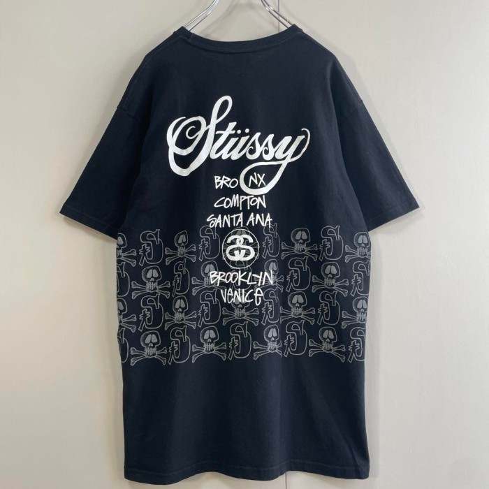 STUSSY skull world tour T-shirt size XL 配送C　ステューシー　両面プリントロゴ　総柄スカル　ワールドツアーTシャツ　オーバーサイズ | Vintage.City 古着屋、古着コーデ情報を発信