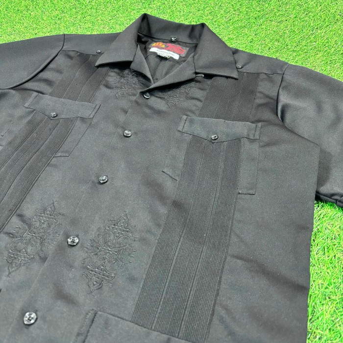 【Men's】 70s - 80s ブラック ポリエステル キューバシャツ / Made in MEXICO Vintage ヴィンテージ 古着 半袖シャツ シャツ メキシコ | Vintage.City 빈티지숍, 빈티지 코디 정보