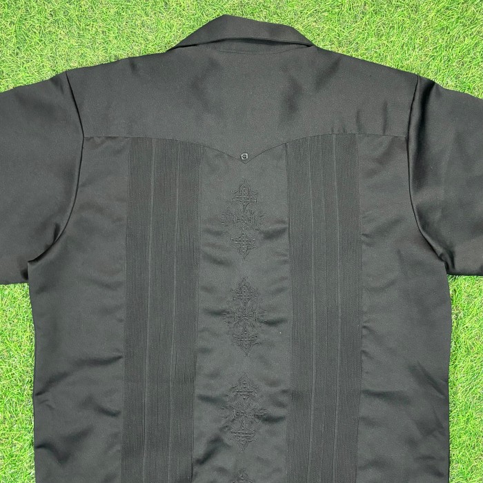【Men's】 70s - 80s ブラック ポリエステル キューバシャツ / Made in MEXICO Vintage ヴィンテージ 古着 半袖シャツ シャツ メキシコ | Vintage.City 빈티지숍, 빈티지 코디 정보