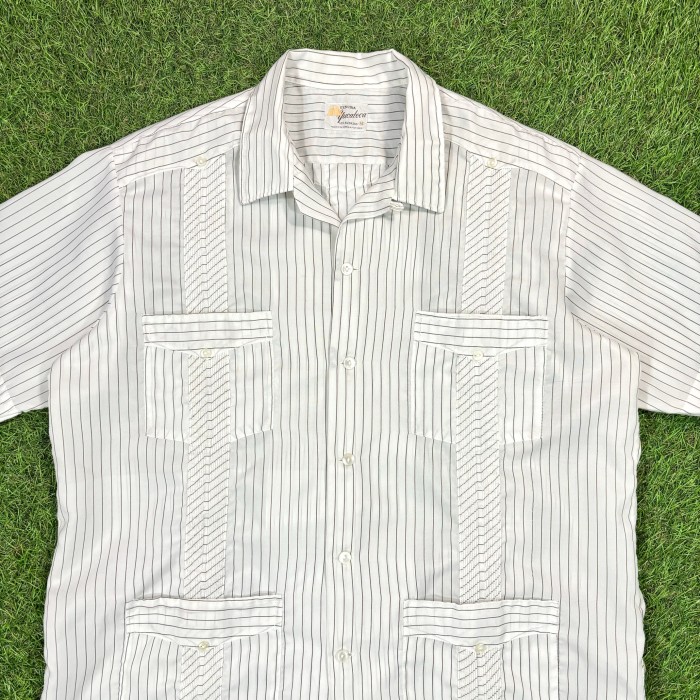Men's】 70s - 80s ホワイト ストライプ キューバシャツ / Made in 