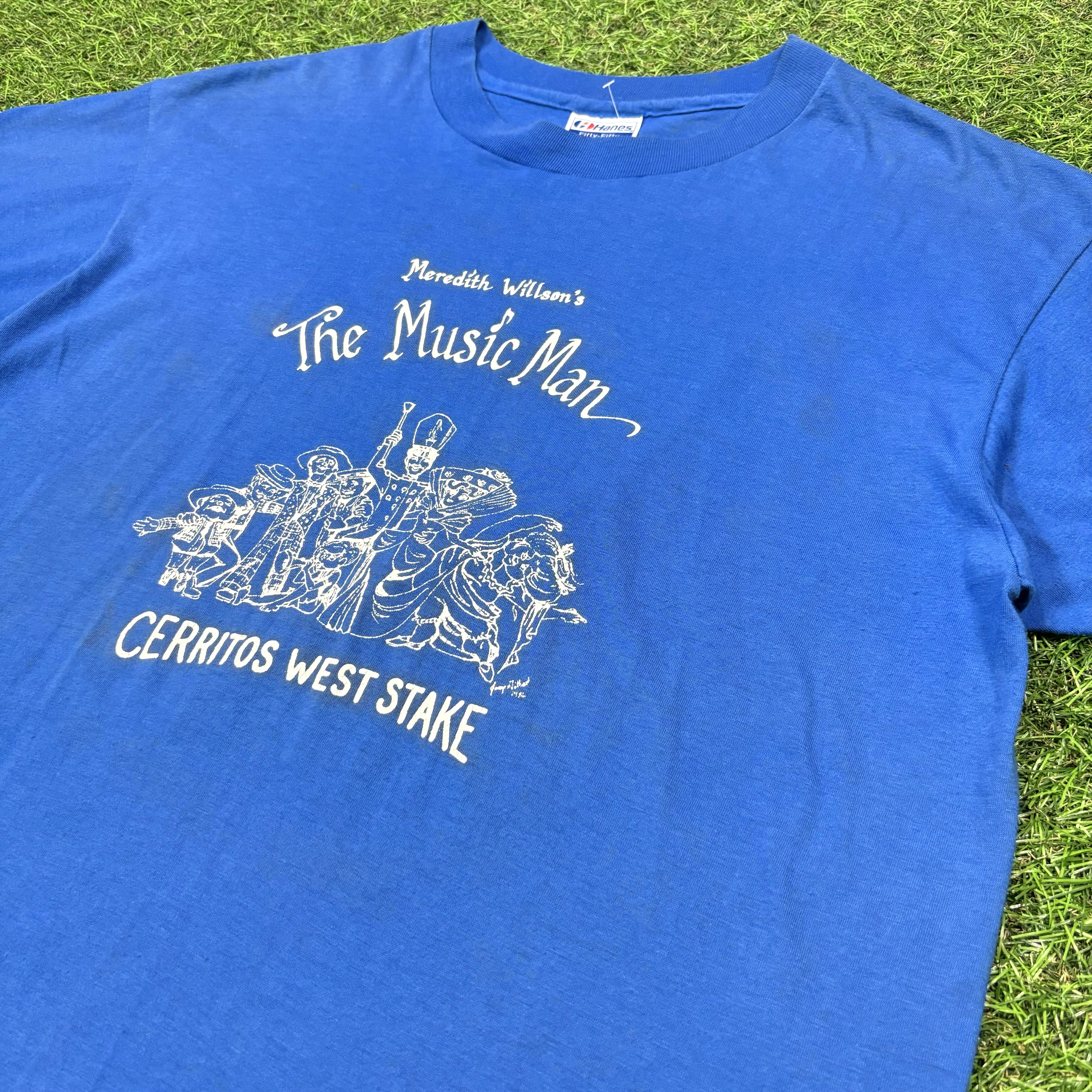 Men's】 80s The Music Man イラスト Tシャツ / Made in USA Vintage ヴィンテージ 古着 半袖 ティーシャツ  T-Shirts ブルー 青 | Vintage.City
