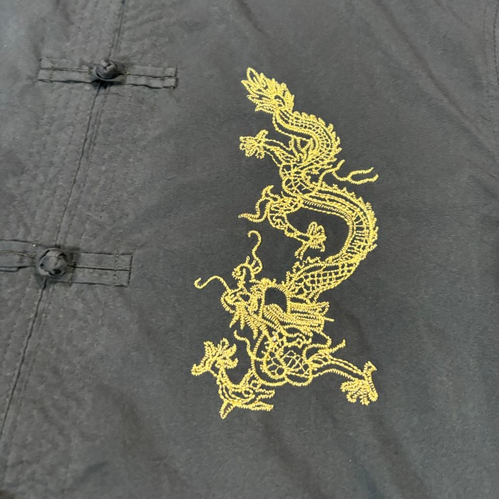 【Men's】 ドラゴン刺繍 ブラック チャイナシャツ / 古着 半袖 半袖シャツ チャイナ 中華 黒 | Vintage.City 빈티지숍, 빈티지 코디 정보
