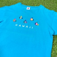 【Men's】 HAWAII 熱帯魚 刺繍 ターコイズブルー Tシャツ / Made In USA 古着 ティーシャツ T-Shirts お魚 ブルー 水色 スカイブルー | Vintage.City 빈티지숍, 빈티지 코디 정보